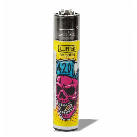 Isqueiro Clipper Grande Living Skulls 2A Recarregável - com Pilão